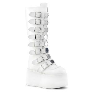 Demonia Damned-318 White Leather Platform Boots
